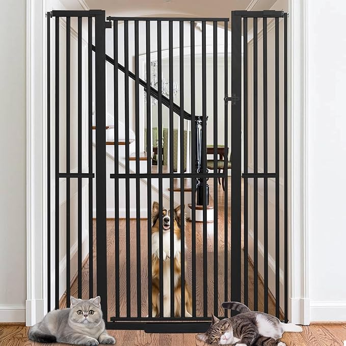 SHYUJAJIE 71 Inch Extra Tall Pet Gate for Cats, 29.5-48" Adjustable Wide Dog Gates, Pressure Mounted Walk Through Tall Cat Gate for Doorways,Hallway,Stairs,House（Black）