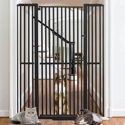 SHYUJAJIE 71 Inch Extra Tall Pet Gate for Cats, 29.5-48" Adjustable Wide Dog Gates, Pressure Mounted Walk Through Tall Cat Gate for Doorways,Hallway,Stairs,House（Black）