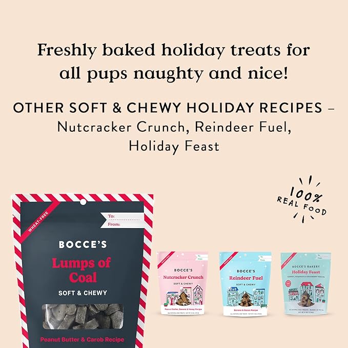 Bocce's Bakery Lumps of Coal Soft & Chewy Dog Treats, Natural Wheat-Free Christmas Dog Treats, 6 oz