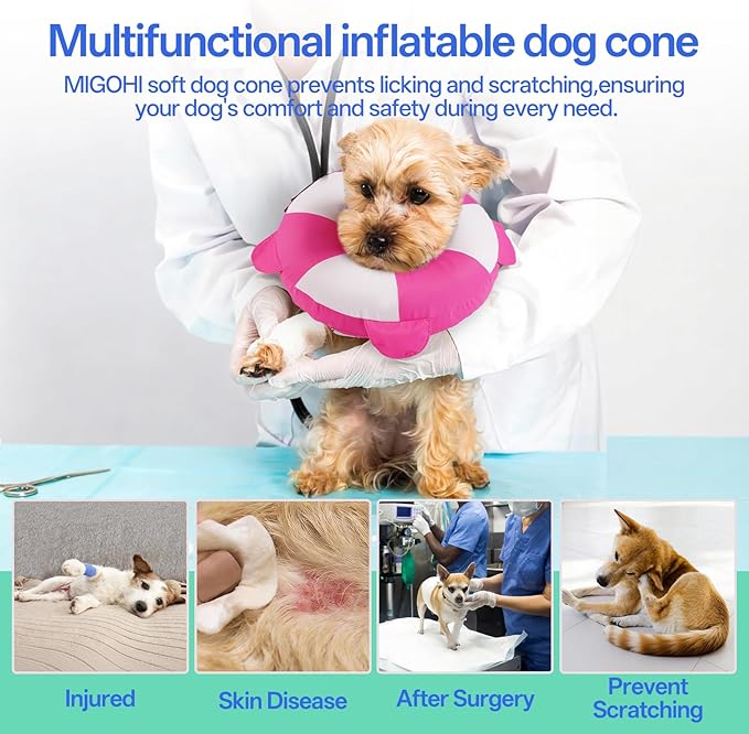 MIGOHI Dog Cone Collar Alternative for Small Dogs - Soft Recovery Donut E-Collar After Neuter Surgery, Pet Neck Protect to Stop Licking and Biting,Spay & Neuter,Not Block Vision(M,Rosepink)