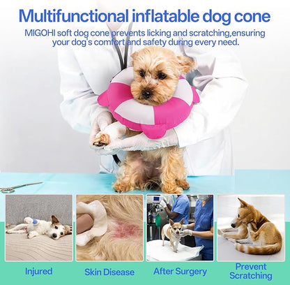 MIGOHI Soft Dog Pillow Donut Collar - Inflatable Alternative to Plastic Cone After Surgery,Adjustable Recovery E-Collar for Medium Dogs, Prevents Licking, Post-Surgical Spay Care(Large, Rosepink)