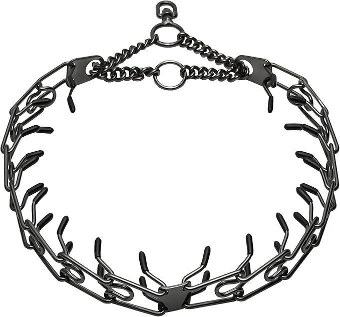 Stainless Steel Prong Pinch Collar for Dogs, Adjustable Training Collar with Quick Release Buckle for Small Medium Large Dogs (Black, 20")