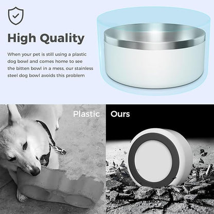 WENBOKMIN Dog Bowl, Stainless Steel Dog Food and Water Bowl with Non Slip Quiet Bottom, Easy to Clean, Dishwasher Safe, 40oz, White