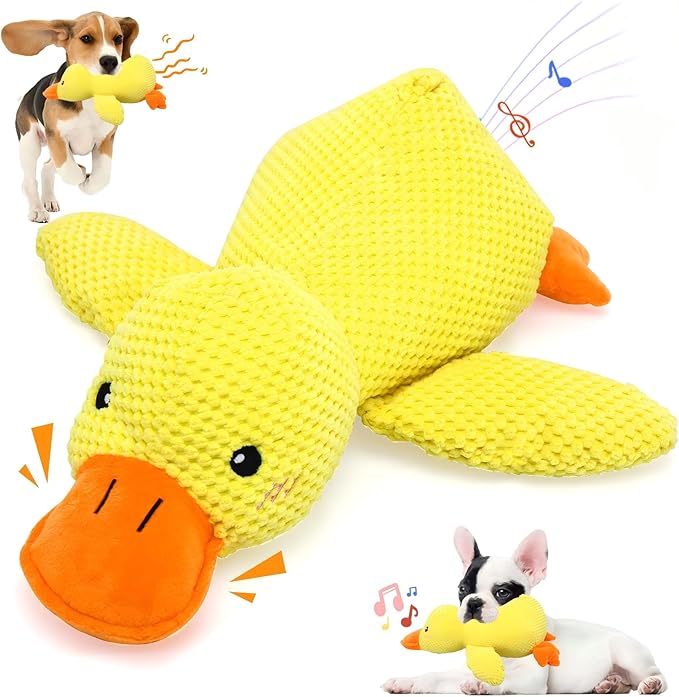 Calming Duck Toy for Dogs, 2026 New Interactive Crinkle Toy with Quack Sound for Dogs Teeth, Soft Stuffed Plush Mellow Calming Duck Pillow for Puppy Keep Busy -Yellow, 9.8"x8.6"(S)