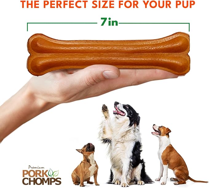 Pork Chomps Roasted Pressed Pork Skin Dog Chew, 7-inch Bone, 1 Count