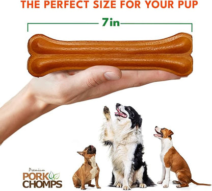 Pork Chomps Roasted Pressed Pork Skin Dog Chew, 7-inch Bone, 1 Count