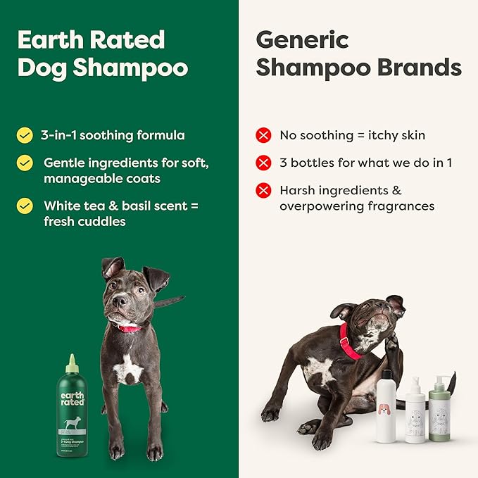 Earth Rated Hypoallergenic 3-in-1 Soothing Dog Shampoo & Conditioner for Dogs & Puppies, Deodorizing, 98.5% Natural Origin Ingredients, 16 oz