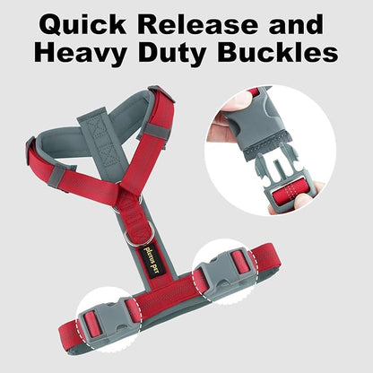 Plutus Pet No Pull Dog Harness, Adjustable Nylon Harness with Soft Padding, Reflective and Heavy Duty Dog Harness for Small, Medium, Large Dogs(Red, XL)