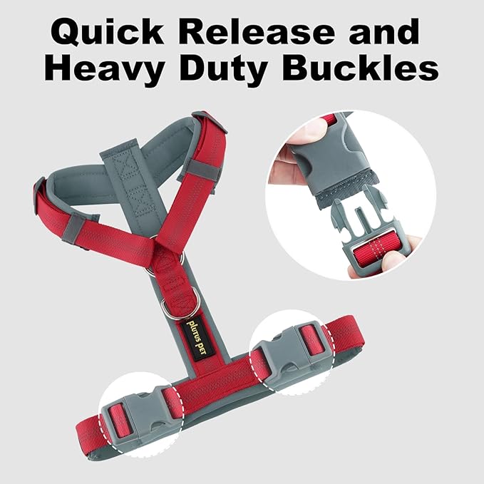 Plutus Pet No Pull Dog Harness, Adjustable Nylon Harness with Soft Padding, Reflective and Heavy Duty Dog Harness for Small, Medium, Large Dogs(Red, S)