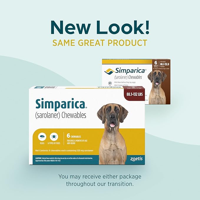 Simparica (sarolaner) Chewables for Dogs, 120 mg/tab, 88.1-132 lbs (Brown), 1 Tablet