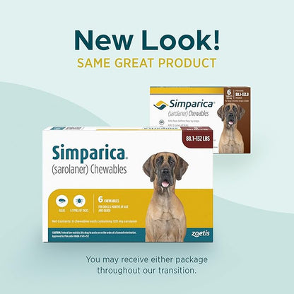 Simparica (sarolaner) Chewables for Dogs, 120 mg/tab, 88.1-132 lbs (Brown), 1 Tablet