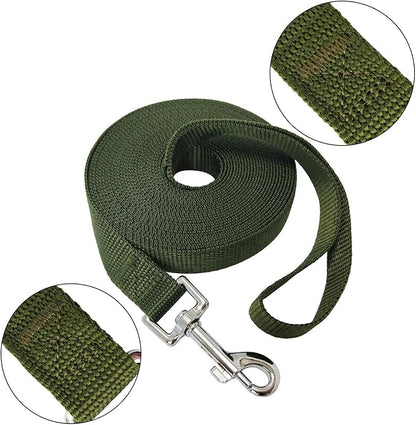 Nylon Training Dog Leash for Small Medium Large Dogs, 15ft 20ft 30ft 50ft Long Leash Dog/Puppy Lead for Obedience Recall Training, Camping (1" x 20ft, Green)