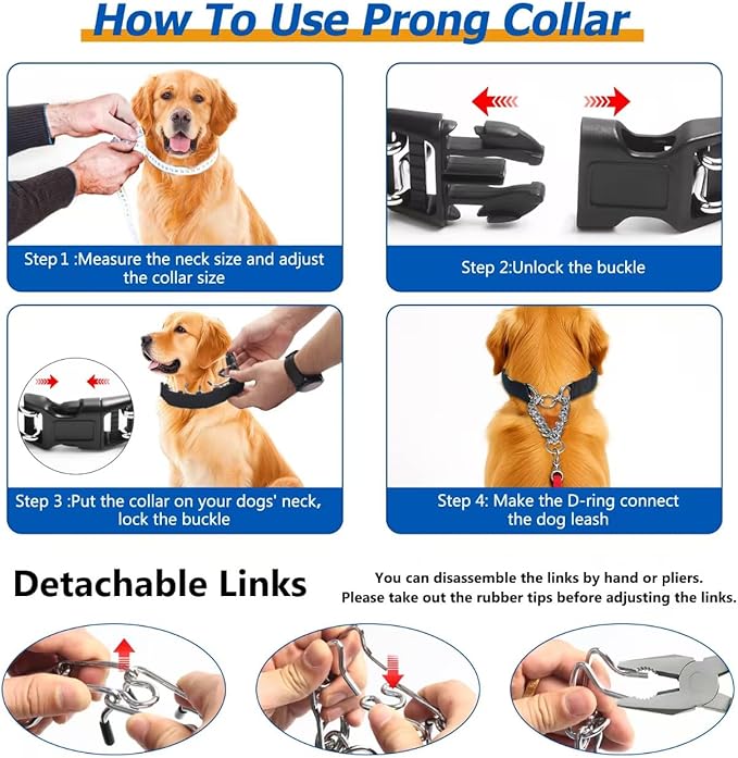 Prong Collar for Medium Dogs with Nylon Cover, Dog Pinch Collar,Dog Training Collar,High Strength Quick Release Buckle,Comfort Rubber Tips (Black，3.0mm, 20-Inch)