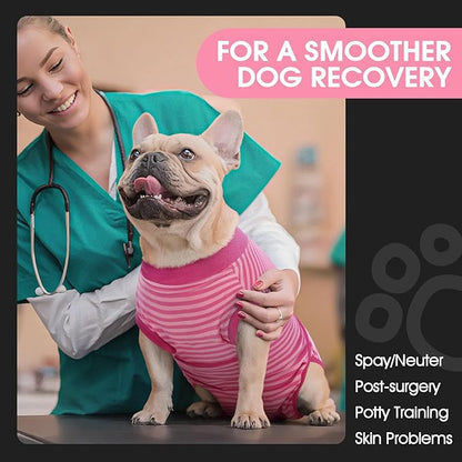FUAMEY Recovery Suit for Dogs After Surgery,Soft Breathable Dog Bodysuit E-Collar & Cone Alternative Surgical Suit,Male Female Dog Neuter Spay Suits Anti Licking Wounds Onesie Rose Stripes L