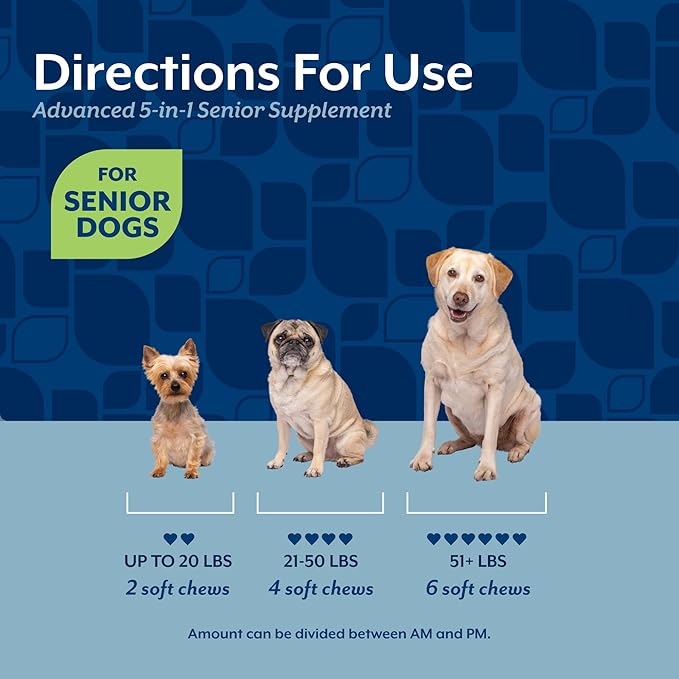 NaturVet Senior Advanced 5-in-1 Support Dog Supplement – Helps Support Immune System, Heart, Liver, Cognitive Function, Eye Health – Includes Ginkgo Biloba, Lutein – 60 Ct.