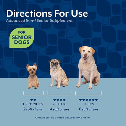 NaturVet Senior Advanced 5-in-1 Support Dog Supplement – Helps Support Immune System, Heart, Liver, Cognitive Function, Eye Health – Includes Ginkgo Biloba, Lutein – 60 Ct.