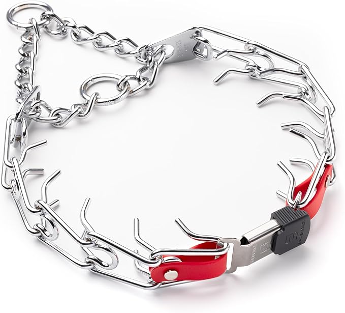 Herm Sprenger Chrome Plated Steel Dog Collar with Quick Release ClicLock Buckle O-Ring Biothane Insert Training Collar Made in Germany (Cherry Red, 25in x 4.0mm(Neck Size up to21-22in))