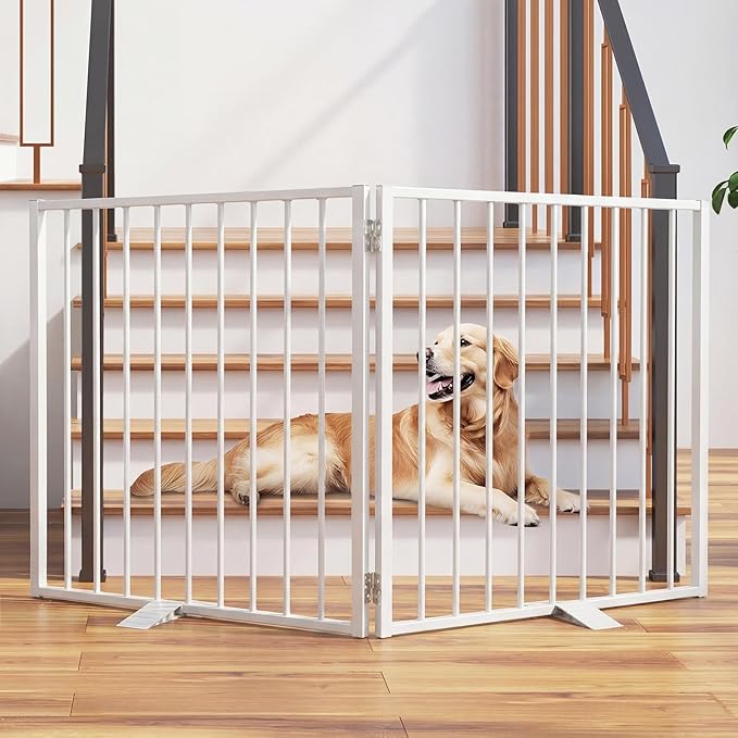 Snagle Paw Extra Wide Dog Gate,Free Standing Dog Fence with Door, Up to 52 Inch Wide Pet Gate with Support Feet for Stairs, Hallways, Doorways, Yard (White, 2 Panels)