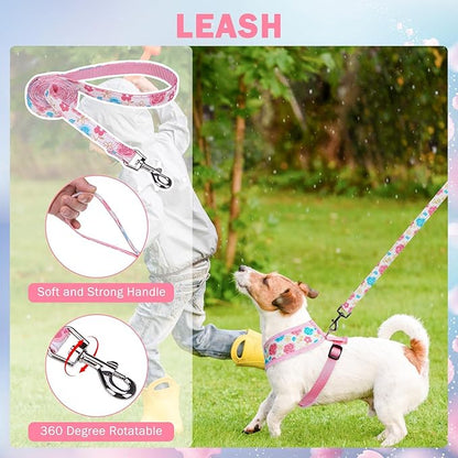 SCENEREAL Small Dog Harness Collar and Leash Set, Adjustable No Pull Pet Harnesses, No Chock Soft Mesh Vest for Doggie Puppy Medium Dogs Cats Girl or Boy,Chihuahua, Yorkie, Outdoor Walking