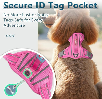 BARKBAY Dog Harness No Pull Oxford with ID Tag Pocket - Heavy Duty, Reflective, Easy Control for Large Dogs(Pink Oxford,S)