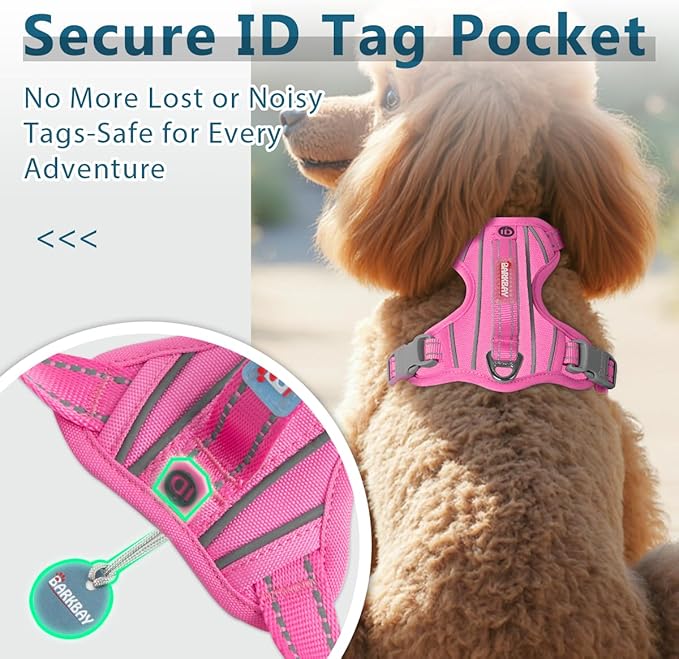 BARKBAY Dog Harness No Pull Oxford with ID Tag Pocket - Heavy Duty, Reflective, Easy Control for Large Dogs(Pink Oxford,XS)