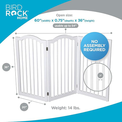 INTERNET'S BEST Arched Top Dog Gate | 3 Panel, 36" H Wooden Pet Barrier for Dogs or Cats | Freestanding Folding Room Divider for Doorways, Hallways, Stairs, and Porch | Portable, Extra Wide | White