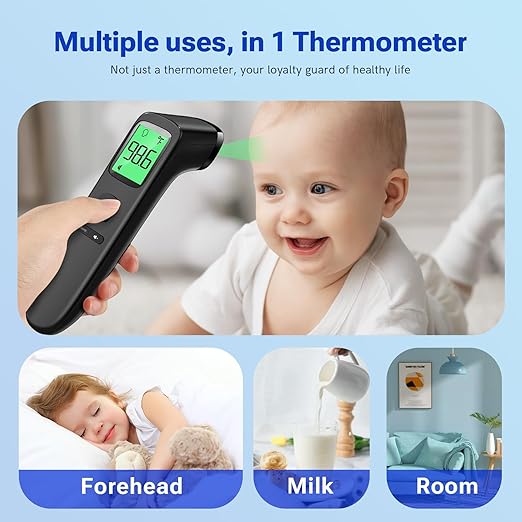 Forehead Thermometer for Adults and Kids, Fast Accurate Thermometer with Fever Alarm, 1S Reading & Silent Mode, Easy to Use for Baby, Kids & Elderly (Black)