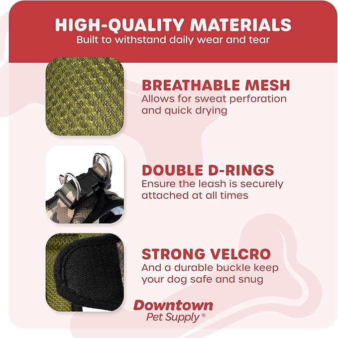 Downtown Pet Supply Step in Dog Harness for Small Dogs No Pull, Small, Camo Green - Adjustable Harness with Padded Mesh Fabric and Reflective Trim - Buckle Strap Harness for Dogs