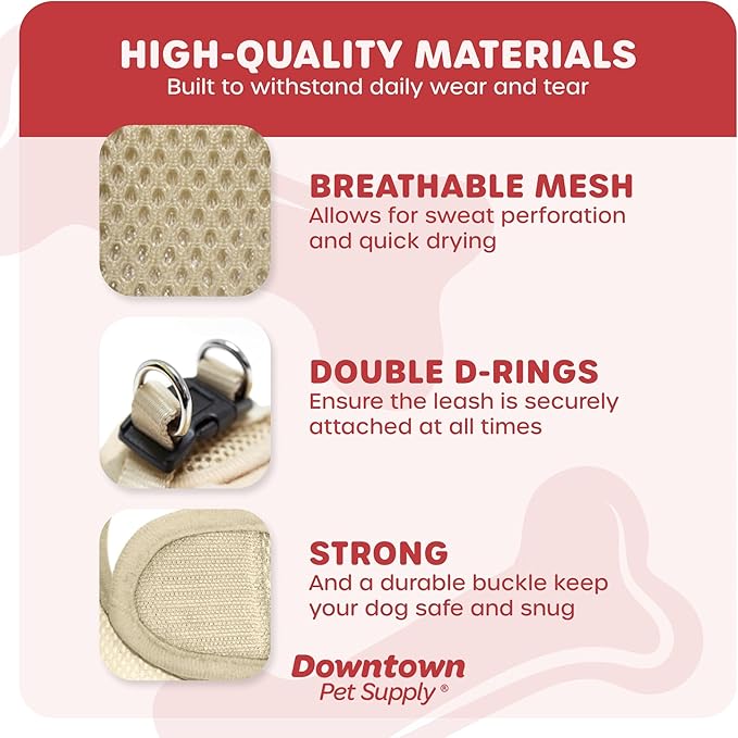 Downtown Pet Supply Step-in Dog Harness – No Pull, Adjustable Padded Mesh with Reflective Trim, Secure Buckle Strap – Comfortable & Breathable Small Dog Harness, Medium, Khaki