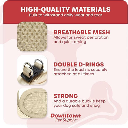 Downtown Pet Supply Step in Dog Harness for Small Dogs No Pull, Large, Khaki - Adjustable Harness with Padded Mesh Fabric and Reflective Trim - Buckle Strap Harness for Dogs