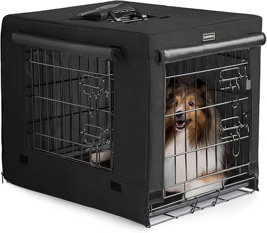 DONORO Dog Crates for Small Size Dogs Indoor Double Door Dog Kennels & Houses for Puppy and Cats, Collapsible Metal Contour Dog Cages (Black, 30.0" L x 19.0" W x 21.0" H)