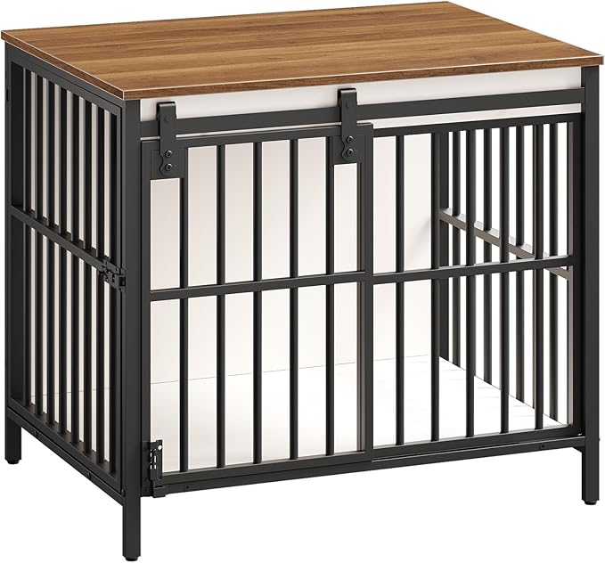 HOOBRO Dog Crate Furniture with Sliding Barn Door, Dog Kennel Indoor for Small/Medium Dogs, Heavy Duty Dog Cage with 2 Doors, End Table for Living Room, Bedroom, Rustic Brown and Black BWH73GW03