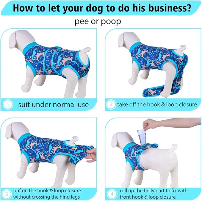 PetWarm Neutering Recovery Suit for Male Dogs, Pet Coat's Inner Clothes, Dog Cone Alternative After Surgery Suit for Dogs Female Male Dog Onesie for Spay Neuter, Dinosaur Pattern, Green, S