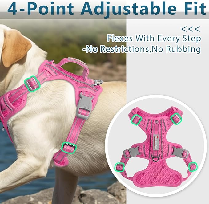 BARKBAY Dog Harness No Pull with ID Tag Pocket - Heavy Duty, Reflective, Easy Control for Large Dogs(Pink,XL)