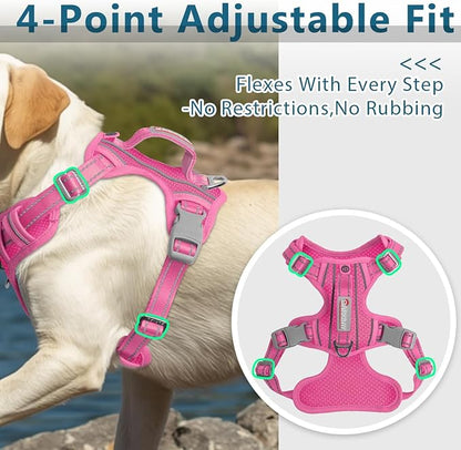 BARKBAY Dog Harness No Pull with ID Tag Pocket - Heavy Duty, Reflective, Easy Control for Large Dogs(Pink,XL)