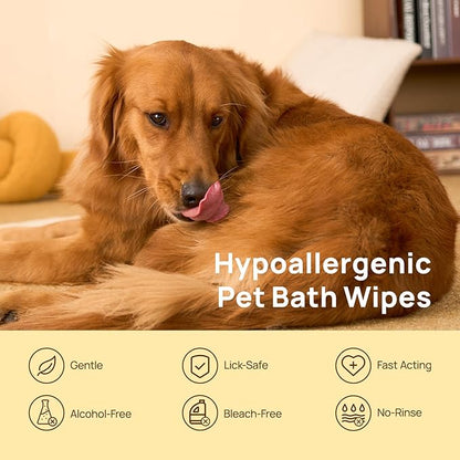 HICC PET Cleaning Deodorizing Glove Wipes for Dogs & Cats, Vet Recommended Hypoallergenic Hydrating & Nourish Fur Pet Grooming Glove Wipes, Pet Bathing Wipes for Horse Coat Care,20pcs Verbena Scent