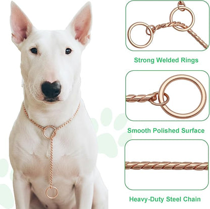 Dog P Snake Chain Chrome Plated Metal Dog Training Choke/Collar-Fully Guaranteed Against Rust Tarnish or Breakage-Recommended for Professional Training (Rose Gold, 5mm * 24")