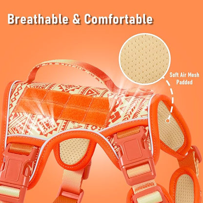 AUNZO Tactical Dog Vest Harness No Pull Easy Walker Pet Harness for Walking Training Hiking for M Sized Dogs with 2 Leash Clips 3 Buckles Reflective Strip Soft Padded Handle, Tribal, French Bulldog
