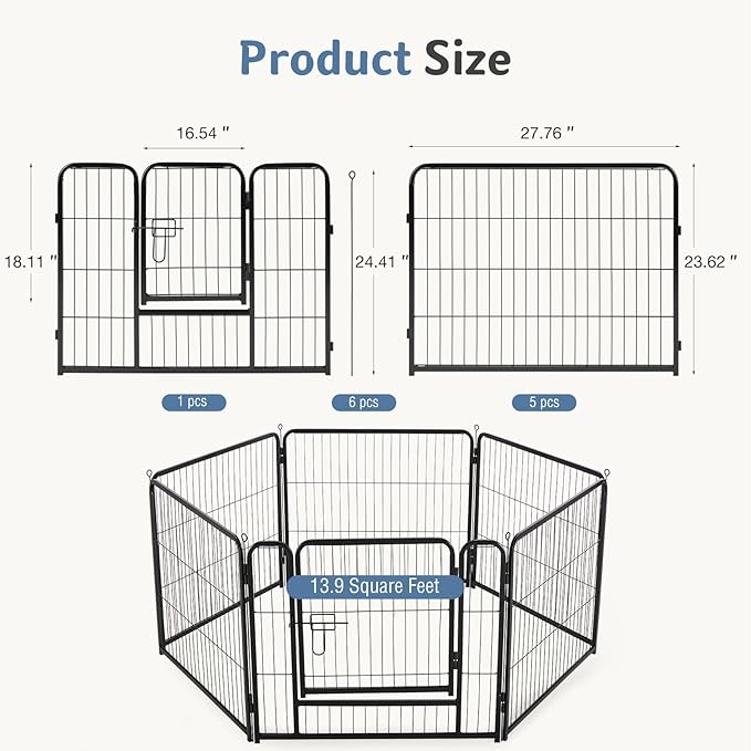 DUMOS Dog Playpen Indoor, Metal 24 Inch 6 Panels Foldable Pet Fence with Door, Outdoor Small Medium Large Dog Puppy Portable Exercise Play Pen for RV Camping, Trips, Play Yard