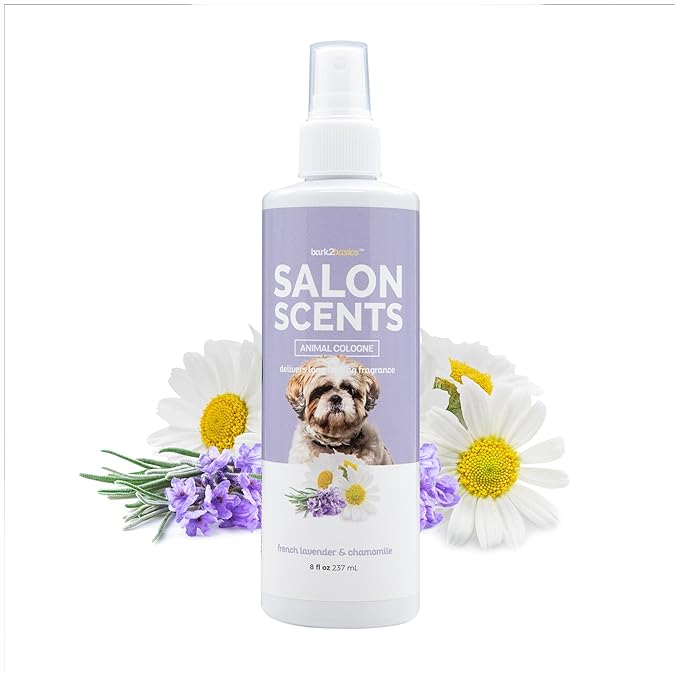 Bark2Basics Salon Scents Pet Grooming Cologne Spray - 8 oz, Natural Professional Perfume for Dogs and Cats, Long Lasting, Deodorizing, Made in The USA (Lavender Chamomile)