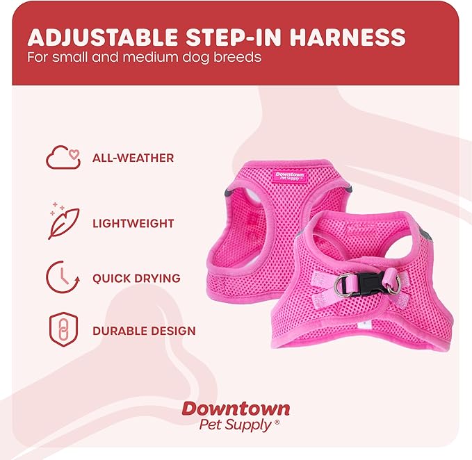Downtown Pet Supply Step in Dog Harness No Pull, XX-Large, Pink - Adjustable Harness with Padded Mesh Fabric and Reflective Trim - Buckle Strap Harness for Dogs