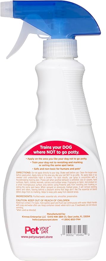 Dog Potty Training Spray No Pee No Poop, 16 Fl Oz, Non Toxic Spray for Dogs Only, Natural Pee Deterrent, Prevents Urine Marking and Pooping, Indoor Outdoor House Training Aid