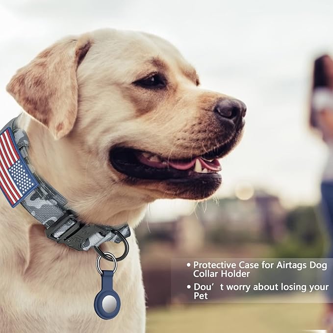 DAGANXI Tactical Dog Collar, Adjustable Military Training Nylon Dog Collar with Control Handle and Heavy Metal Buckle for Medium and Large Dogs, with Patches and Airtags Case (M, Camo-Set)