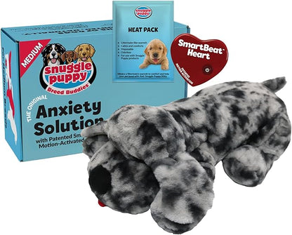 Snuggle Puppy Heartbeat Dog Toy for Puppies, Real-Feel Heartbeat, Calming Sleep Aid and Crate Training Comfort Toy with Heat Pack, Medium Breed Buddies Blue Merle (Australian Shepherd, Aussie)