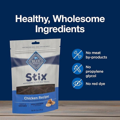 Blue Buffalo Stix Natural Soft Moist Dog Treats Chicken Recipe Bag