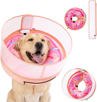 Inflatable Dog Cone Collar with Enhanced Anti-Licking, Soft Neck Donut for Dogs Cats, Recovery Pet Cone Collar After Surgery for Large Medium Small Dogs (Donut Pink2, Medium+)