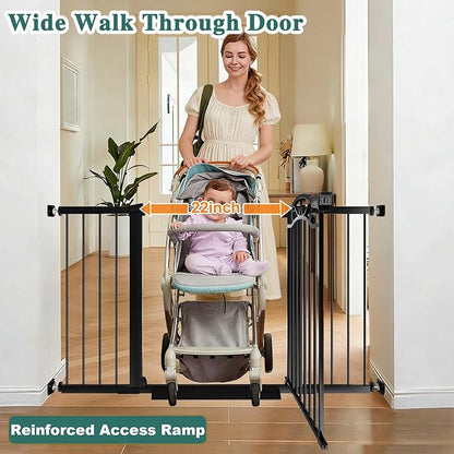 Fairy Baby 29.5"-48.8" Extra Wide Baby Gate for Stairs, Pressure Mounted Easy Walk Thru Pet Gate, Metal Safety Child Gate No Drill, Auto Close Long Dog Gates for the House Doorways, Black