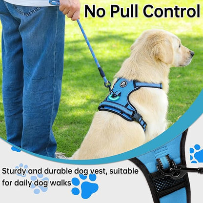 NESTROAD No Pull Dog Harness,Adjustable Oxford Dog Vest Harness with Leash,Reflective No-Choke Pet Harness with Easy Control Soft Handle for Large Dogs(X-Large,Blue)
