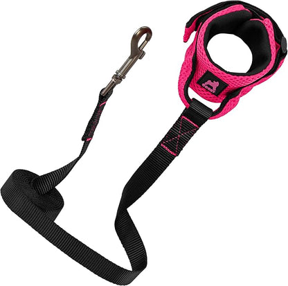 Gooby Soft Mesh Wrist Band Surfer Leash - Flamingo Pink, 6 FT - Comfortable Hands Free Leash with Elastic Band for Small, Medium and Large Dogs
