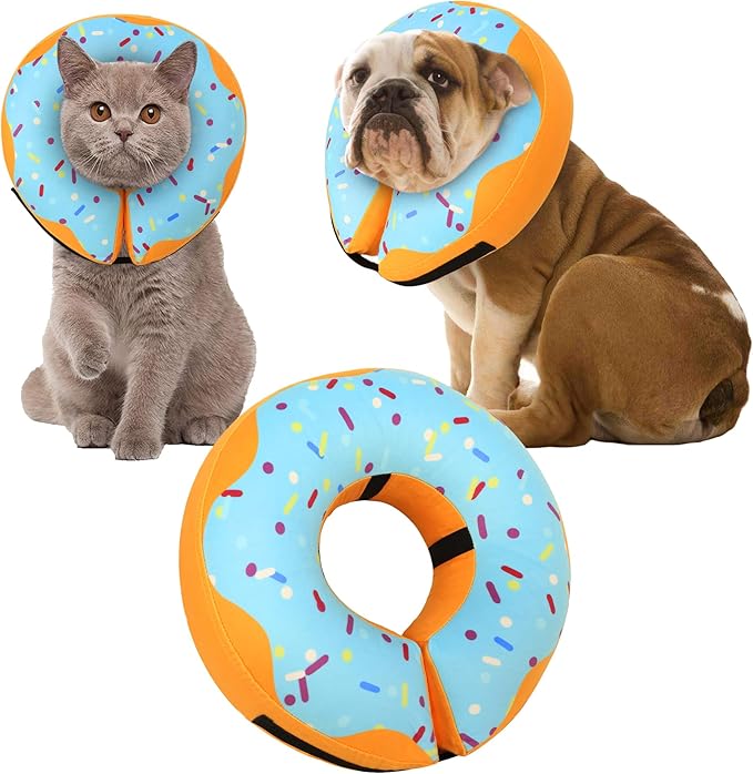 Recovery Donut Collar for Dogs & Cat,Inflatable Dog Cone Collar Alternative After Surgery,Soft Cone for Large Medium Small Dog,Adjustable Pet Neck Donut(Blue,Small)